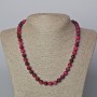 Raspberry Cat's Eye Necklace, natural stone, smooth bead, diameter 8.5mm+-, length 45-49cm+