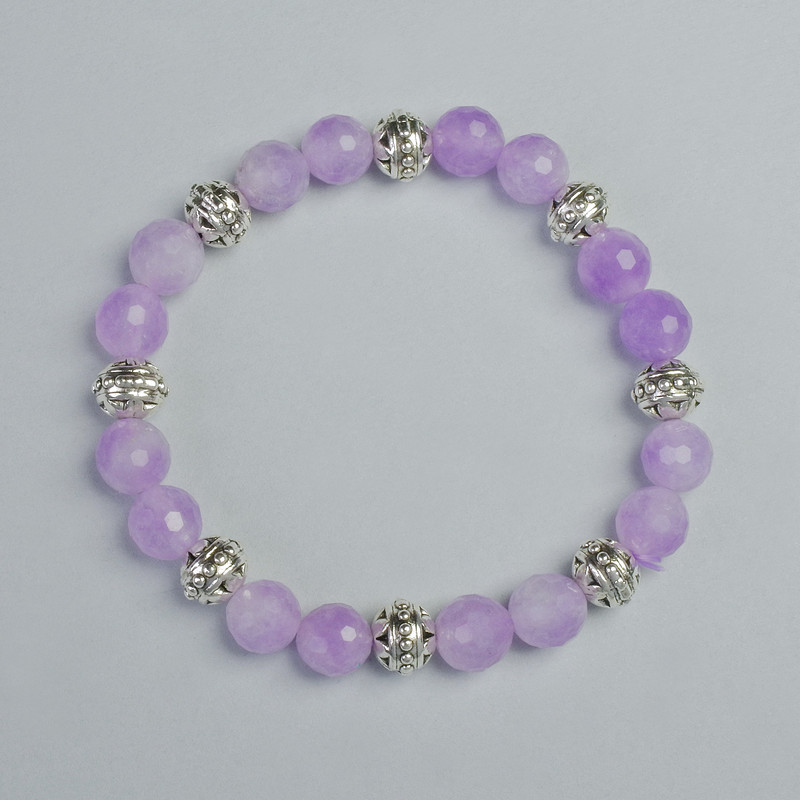 Lavender Amethyst Bracelet, faceted bead, diameter 8mm+- (stretch), length 18cm+- with metal inserts