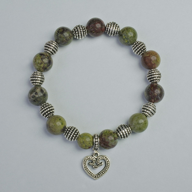 Dragon Blood Jasper Bracelet smooth bead, diameter 10.5mm, 8mm+- (stretch), length 18cm+- with metal inserts