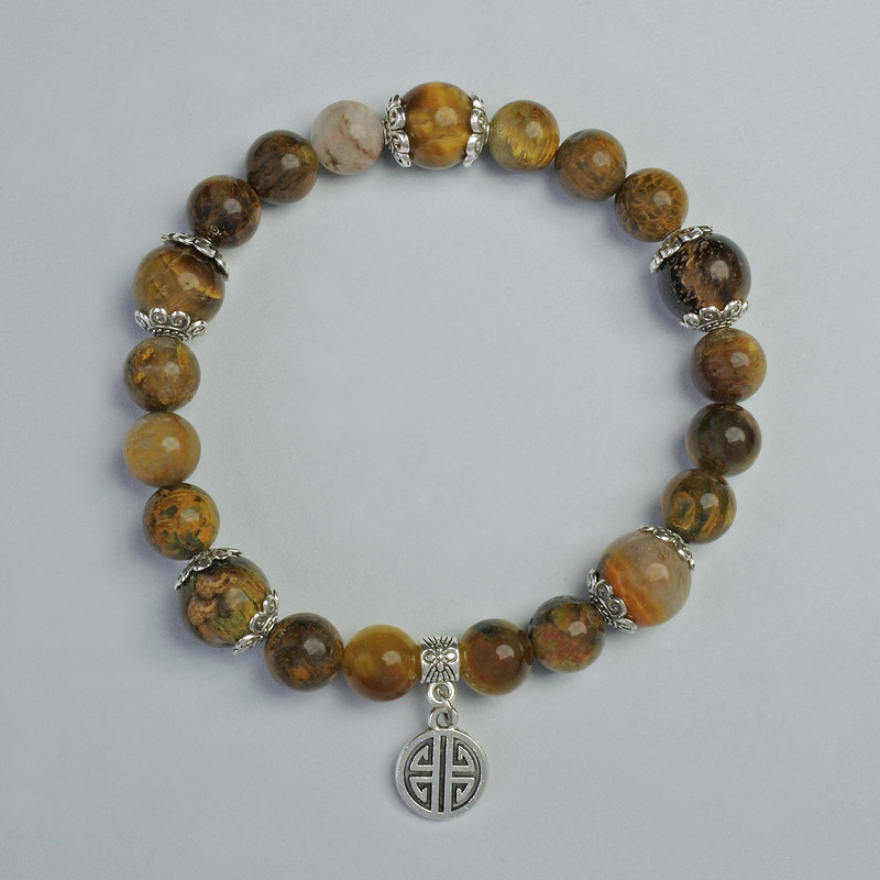 Yellow Pietersite Bracelet smooth bead, diameter 8mm, 10mm+- (stretch), length 18cm+- with metal inserts