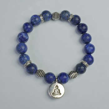 Lapis Lazuli Bracelet smooth bead, diameter 10mm+- (stretch), length 18cm+- with metal inserts