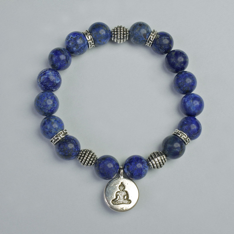 Lapis Lazuli Bracelet smooth bead, diameter 10mm+- (stretch), length 18cm+- with metal inserts