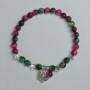 Raspberry and Green Cat's Eye Bracelet, diameter 6mm+- (stretch), length 18cm+- with metal inserts