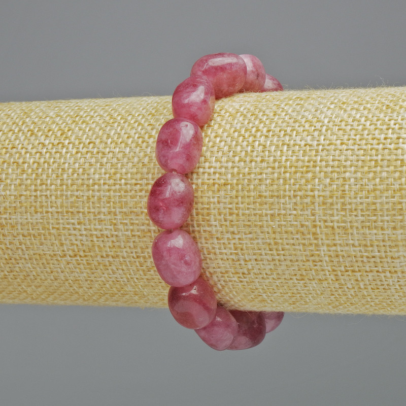 Rubellite Tourmaline Bracelet, Natural Stone Tumbled, Diameter 9x13mm+- (Stretch), Length 18cm+