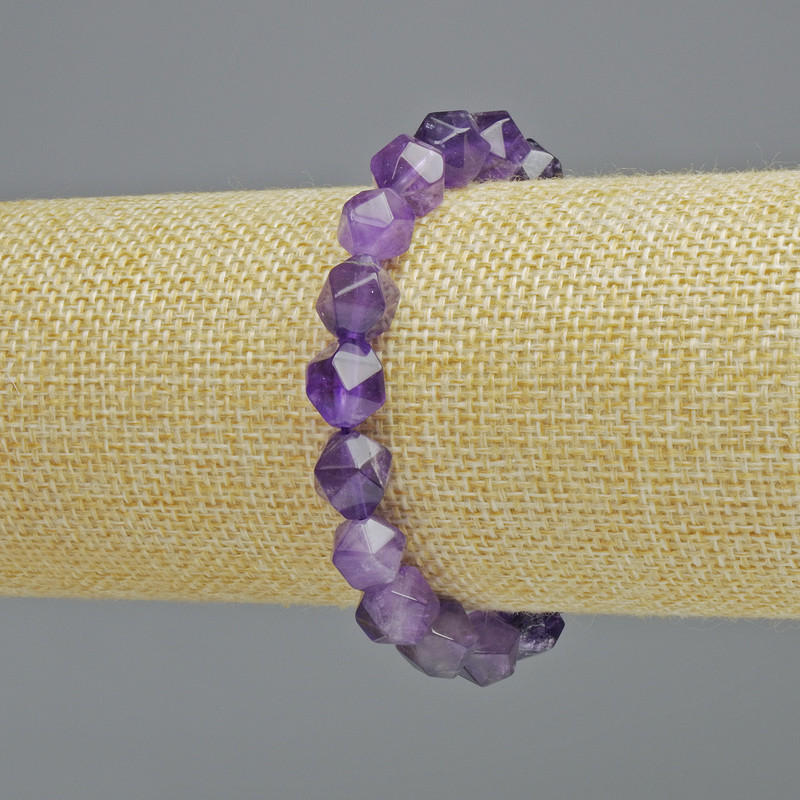 Amethyst Bracelet, Natural Stone Faceted, Diameter 9x10mm+- (Stretch), Length 18cm+