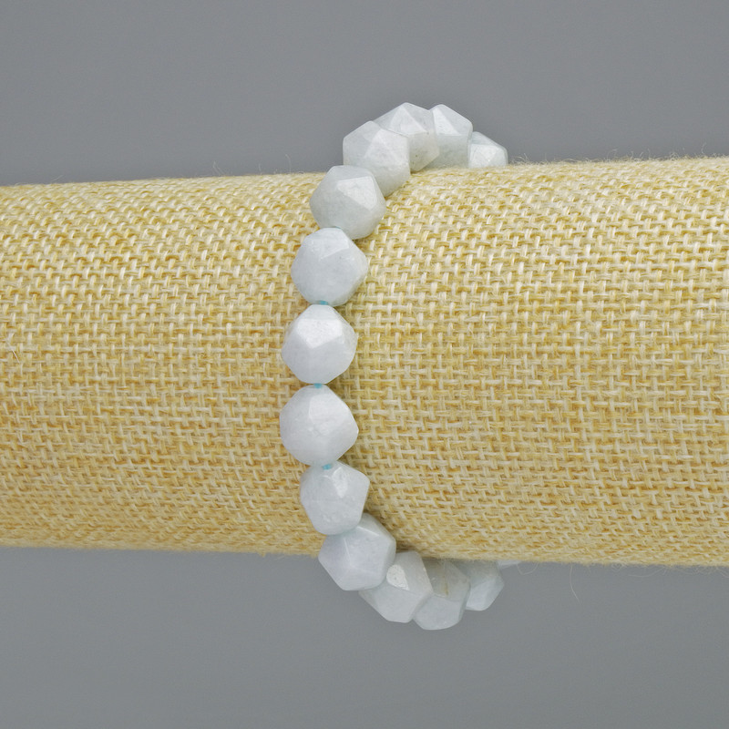 Aquamarine Bracelet, Natural Stone Faceted, Diameter 9x10mm+- (Stretch), Length 18cm+