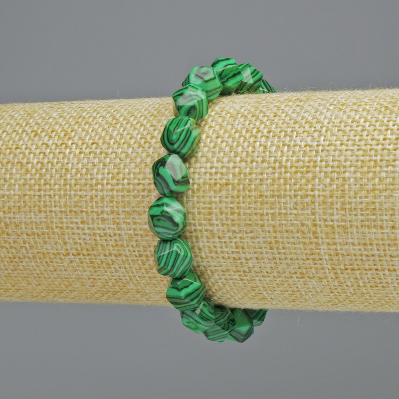 Malachite Bracelet (pressed) Multifaceted, 8.5×10mm±, 18cm+ stretch