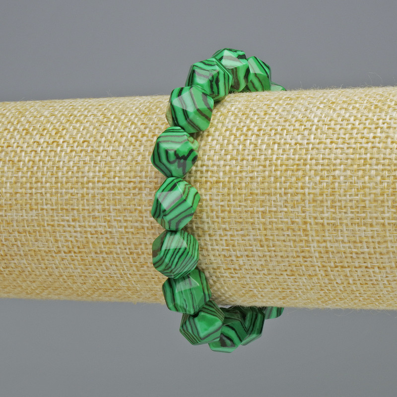 Malachite Bracelet (pressed), faceted, diameter 10x12mm+/- (stretch), length 18cm+