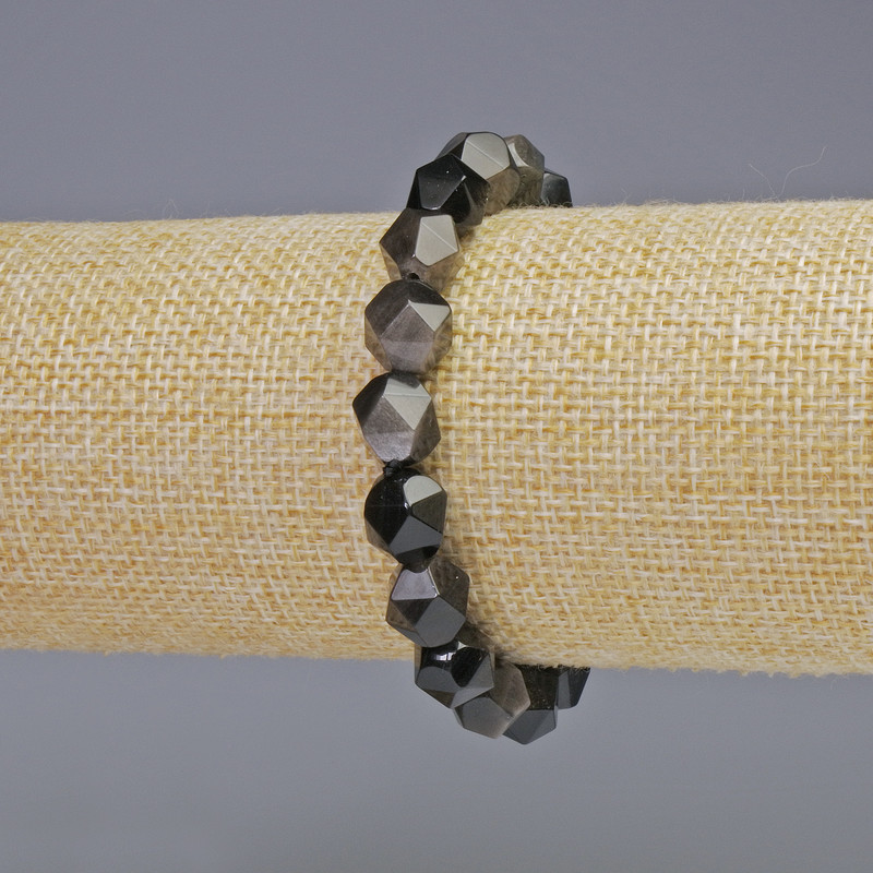 Silver Obsidian Bracelet, natural stone faceted, diameter 8.5x10mm+/- (stretch), length 18cm+