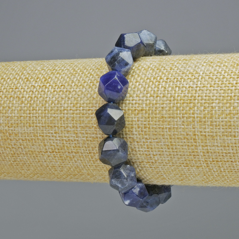 Sodalite Bracelet, natural stone polygon-cut, diameter 10.5x12mm+/- (stretch), length 18cm+