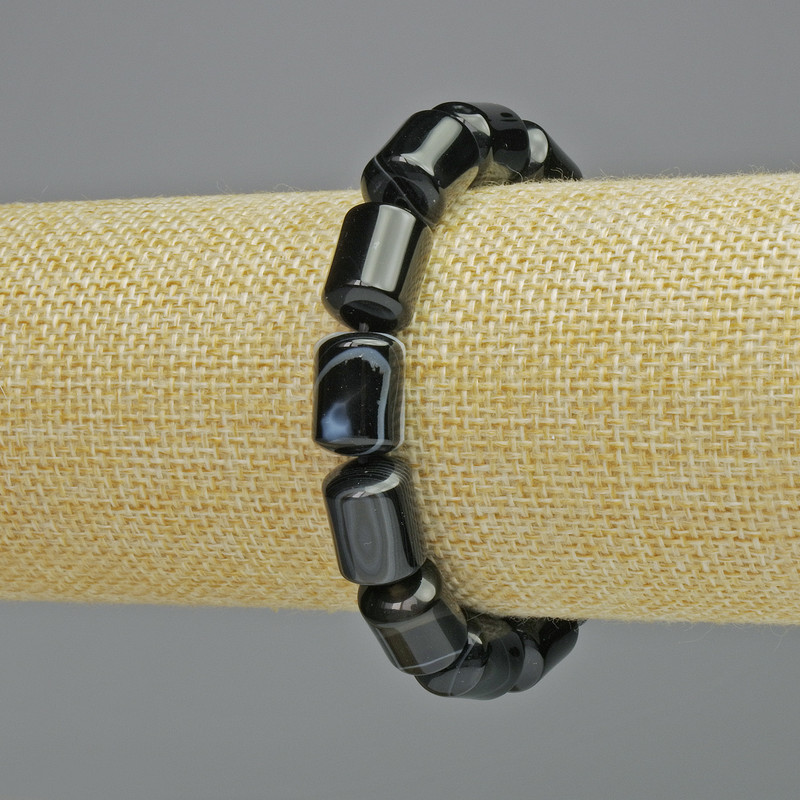 Black Agate Bracelet, natural stone cylinder, diameter 10x14mm+/- (stretch), length 18cm+