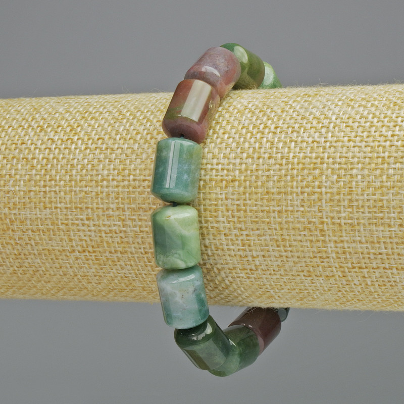 Green Jasper Bracelet, natural stone cylinder, diameter 10x14mm+/- (stretch), length 18cm+