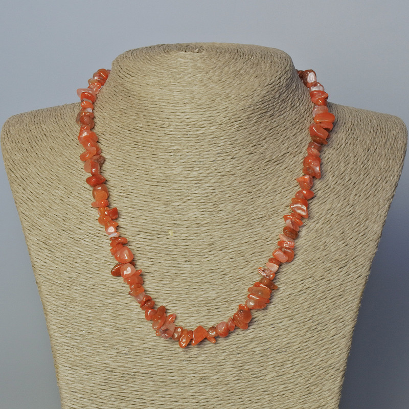 Carnelian Necklace, natural stone chips, diameter 8x4mm+-, length 45-47cm+