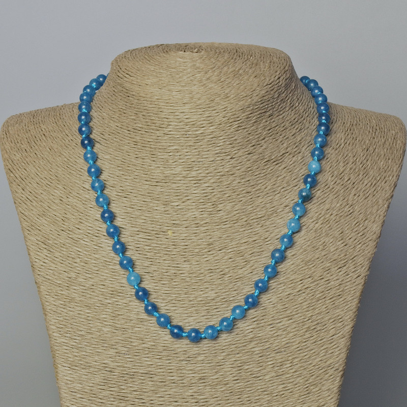 Apatite Necklace, natural stone, smooth round beads, diameter 6.5mm+-, length 45-48cm+