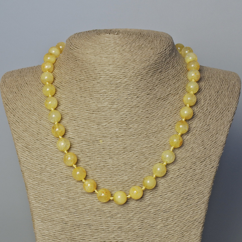 Citrine Necklace, natural stone smooth beads, diameter 10.5mm+/-, length 45-47cm+