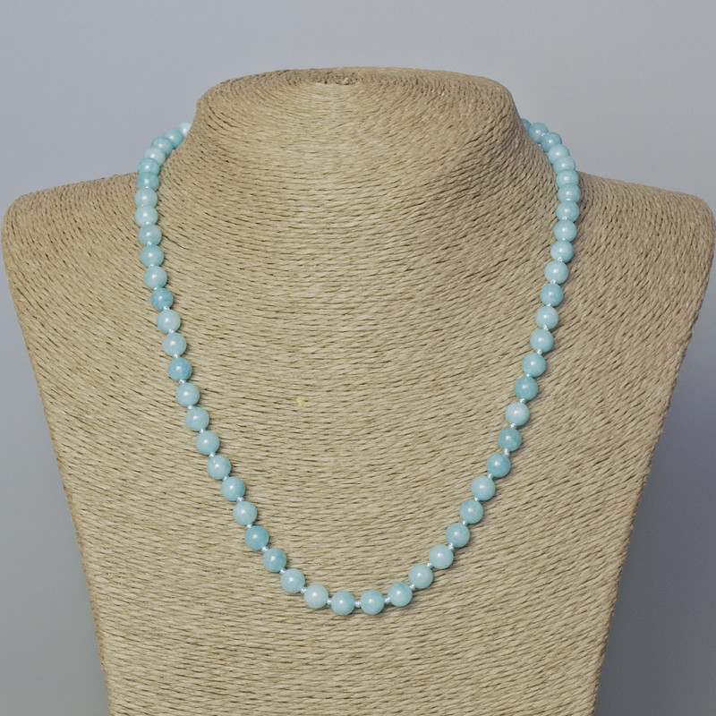 Aquamarine Necklace, smooth round beads, diameter 6.5mm+/-, length 45-49cm+