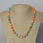 "Variscite" Necklace (imitation acrylic), orange, blue and white smooth round beads, diameter 10mm+-, length 45-51cm+