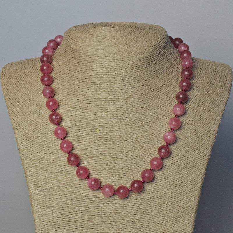 Rubellite Tourmaline Necklace, natural stone, smooth round beads, diameter 10.5mm+-, length 45-49cm+