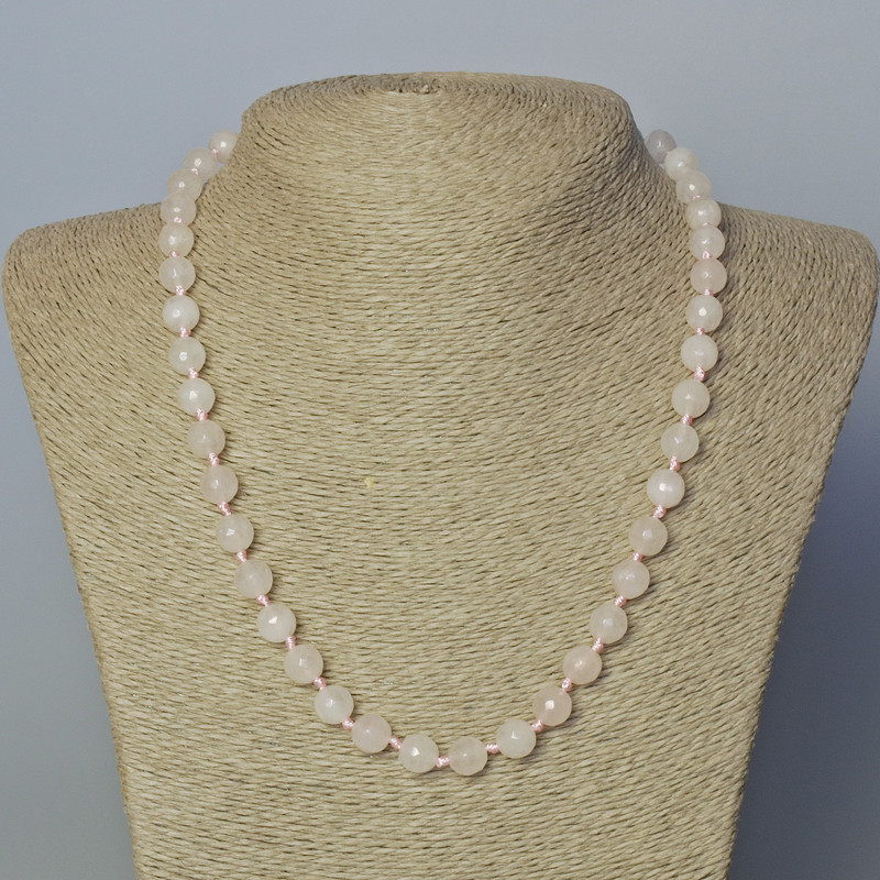Rose Quartz Necklace, natural stone, faceted round beads, diameter 8mm+-, length 45-50cm+