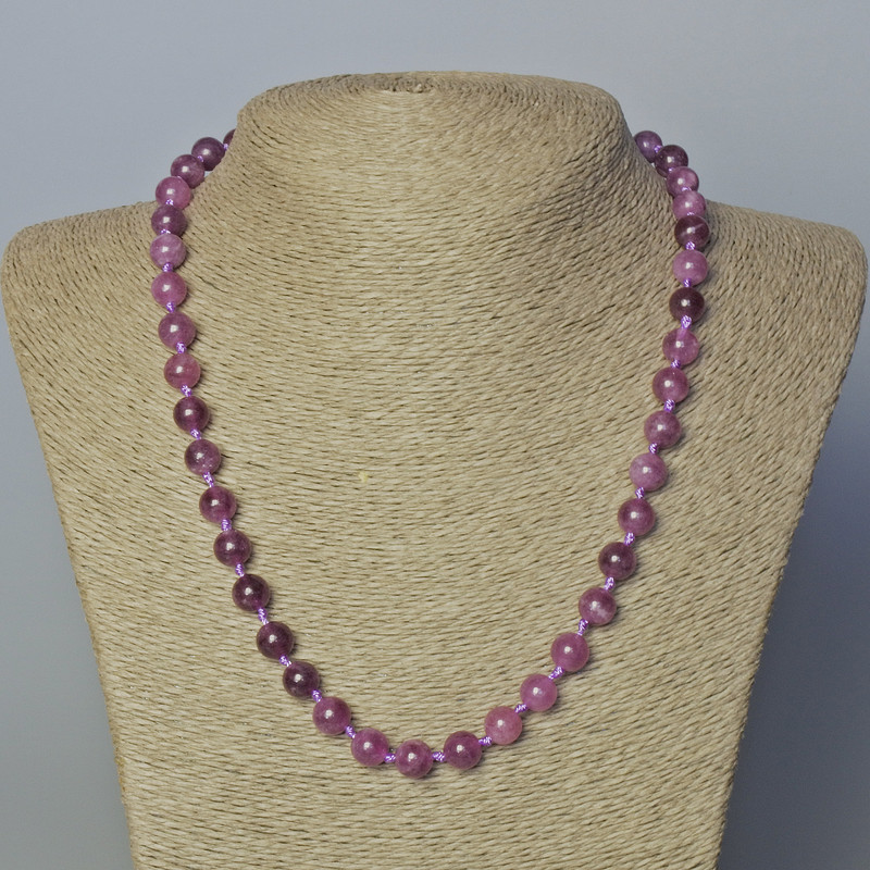 Rubellite Tourmaline Necklace, natural stone, smooth round beads, diameter 8mm+-, length 45-50cm+