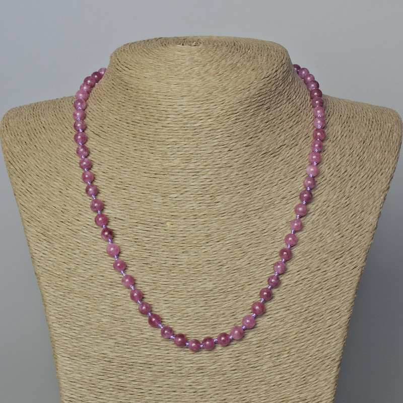Rubellite Tourmaline Natural Stone Necklace, smooth bead, diameter 6mm+-, length 45-49cm+