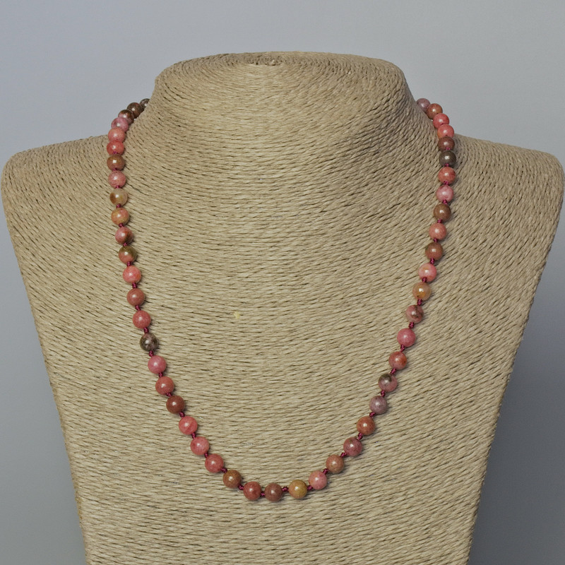 Rhodonite Natural Stone Necklace, smooth bead, diameter 6mm+-, length 45-50cm+