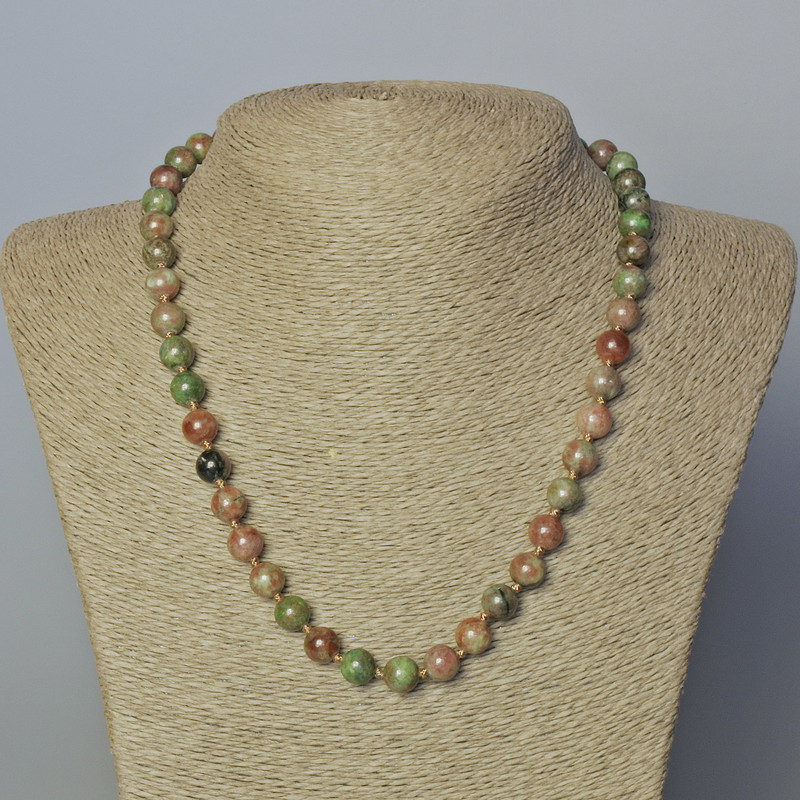 Watermelon Garnet Natural Stone Necklace, smooth bead, diameter 8.5mm+-, length 45-49cm+