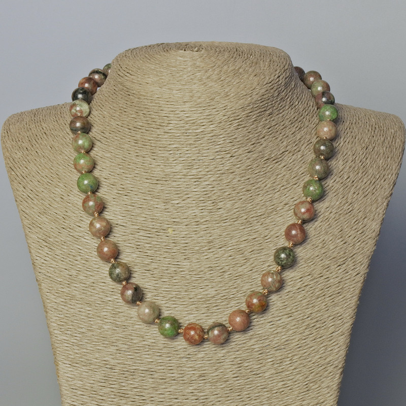 Watermelon Garnet Natural Stone Necklace, smooth bead, diameter 10mm+-, length 45-49cm+