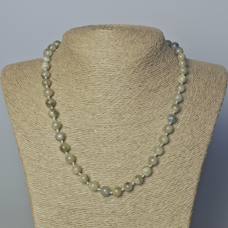 Labradorite Natural Stone Necklace, smooth bead, diameter 8mm+-, length 45-50cm+