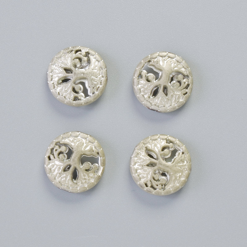 Hematite Bead "Tree" Matte Silver Colour, Diameter 12.5x4.5mm+/- (4 pcs)