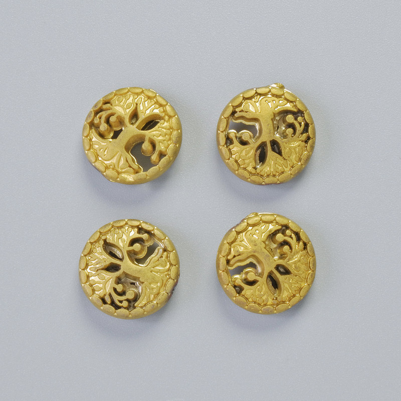 Hematite Bead "Tree" Matte Gold Colour, Diameter 12.5x4.5mm+/- (4 pcs)