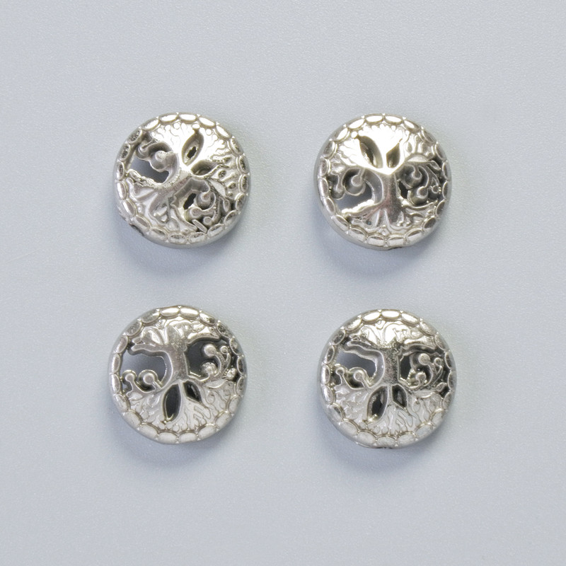 Hematite Bead "Tree" Silver Colour, Diameter 12.5x4.5mm+/- (4 pcs)