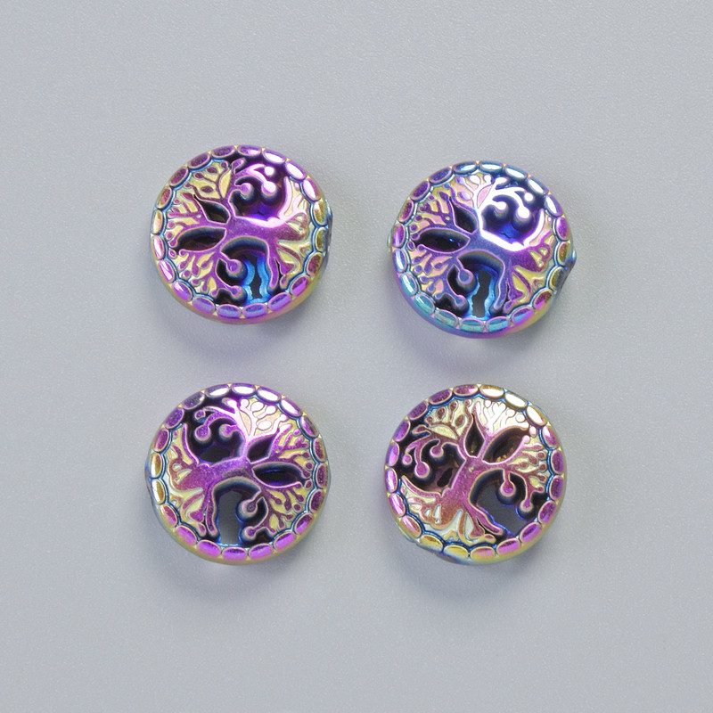 Hematite Bead "Tree" Chameleon Colour, Diameter 12.5x4.5mm+/- (4 pcs)