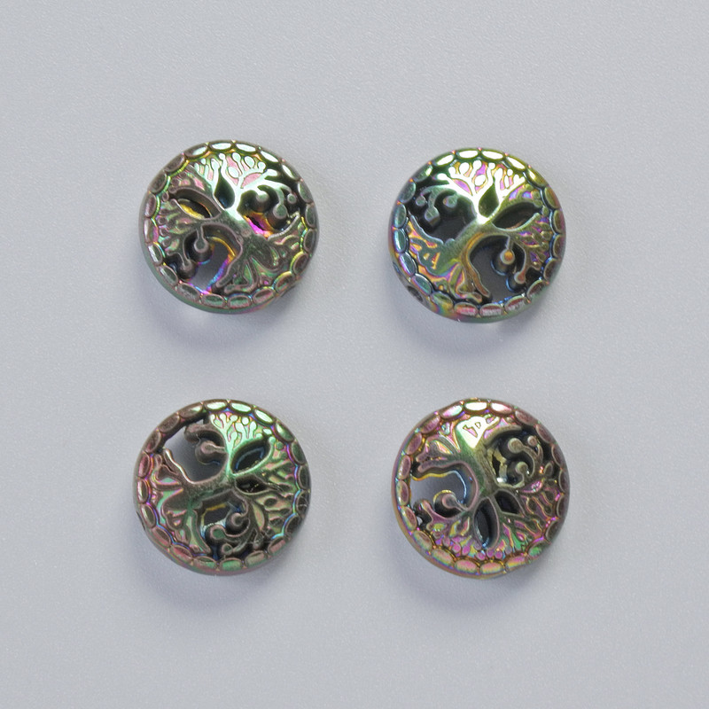 Hematite Bead "Tree" Chameleon Colour, Diameter 12.5x4.5mm+/- (4 pcs)