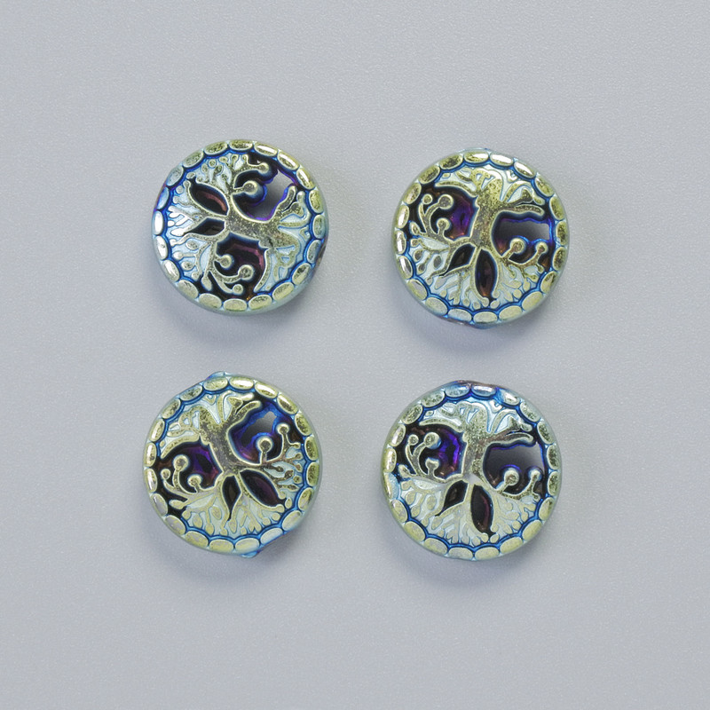 Hematite Bead "Tree" Chameleon Colour, Diameter 12.5x4.5mm+/- (4 pcs)