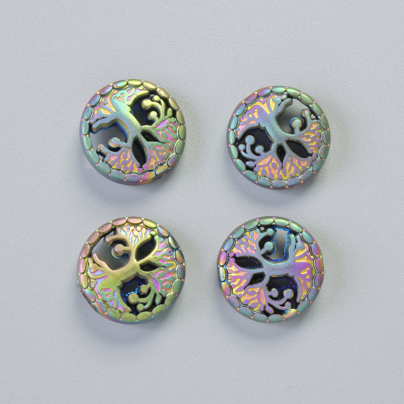 Hematite Bead "Tree" matte chameleon colour, diameter 12.5x4.5mm+- (4pcs)