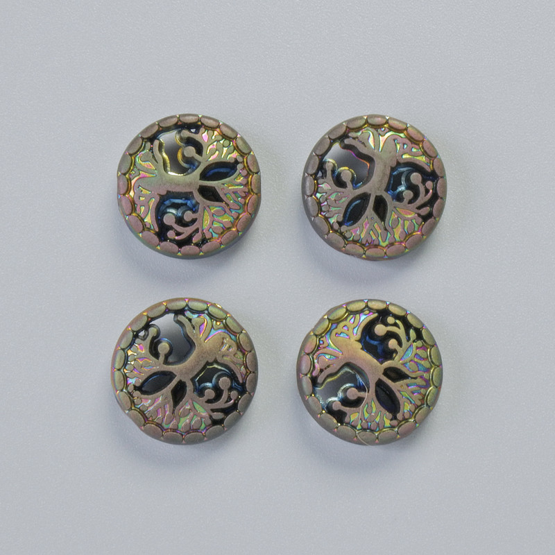 Hematite Bead "Tree" matte chameleon colour, diameter 12.5x4.5mm+- (4pcs)
