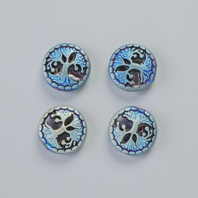 Hematite Bead "Tree" matte chameleon colour, diameter 12.5x4.5mm+- (4pcs)