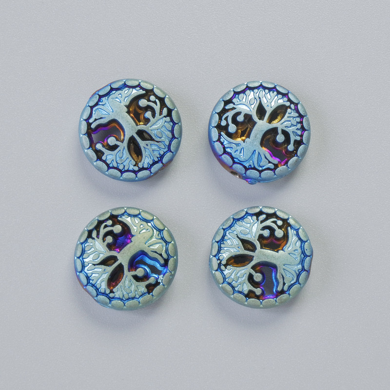 Hematite Bead "Tree" matte chameleon colour, diameter 12.5x4.5mm+- (4pcs)