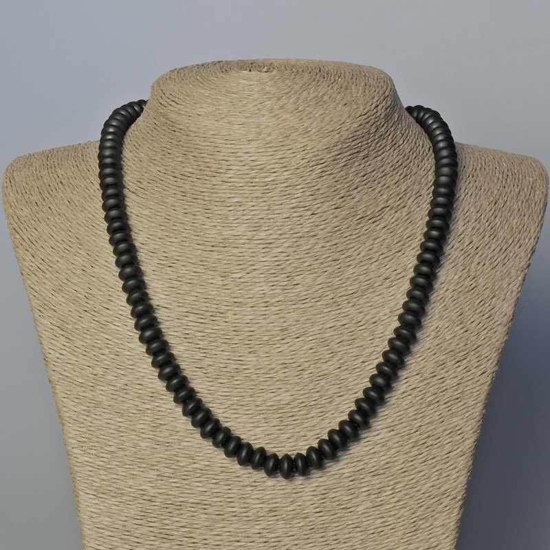 Shungite (imitation) Necklace, smooth rondelle, diameter 8x5mm+-, length 45-49cm+