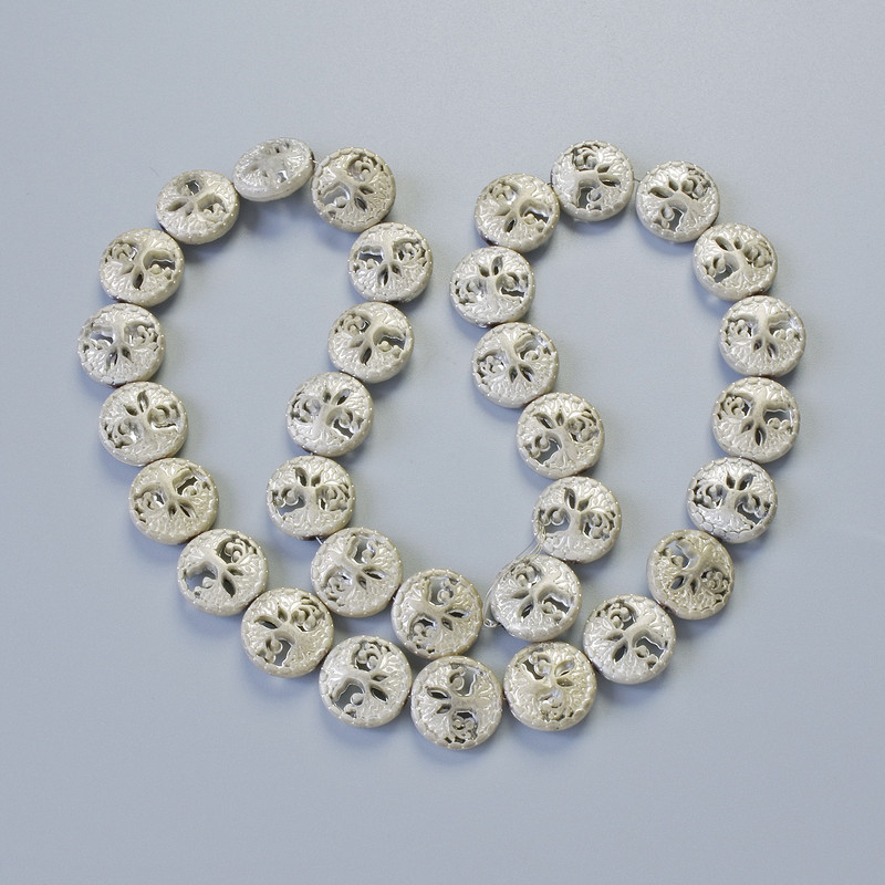 Hematite “Tree” Beads, Matte Silver Colour, Diameter 12.5x4.5mm+/-, Length 41cm+/- on a Thread