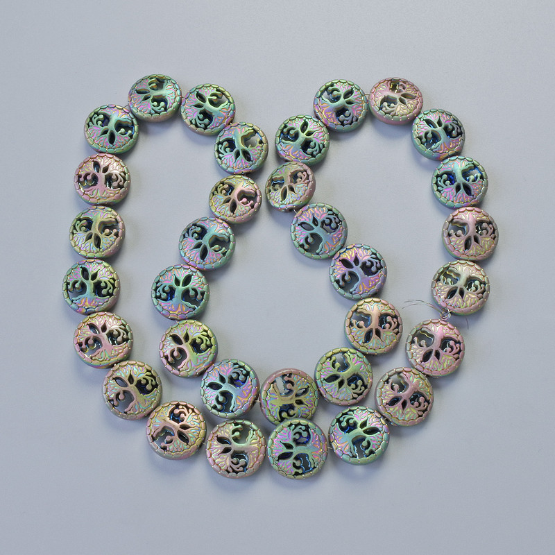 Hematite “Tree” Beads, Matte Chameleon Colour, Diameter 12.5x4.5mm+/-, Length 41cm+/- on a Thread