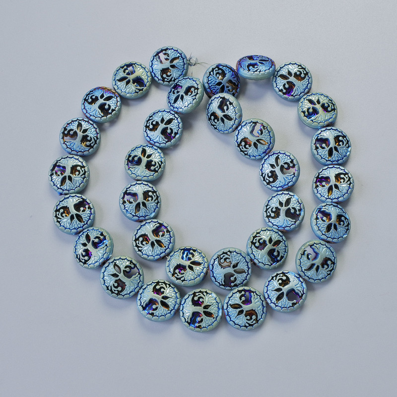 Hematite “Tree” Beads, Matte Chameleon Colour, Diameter 12.5x4.5mm+/-, Length 41cm+/- on a Thread