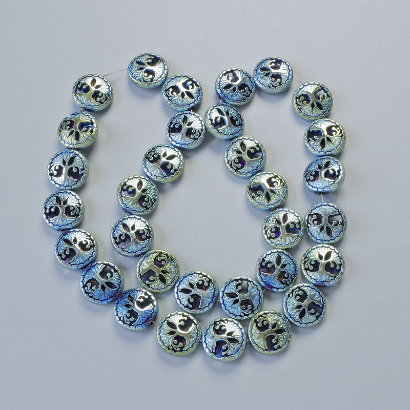 Hematite “Tree” Beads, Chameleon Colour, Diameter 12.5x4.5mm+/-, Length 41cm+/- on a Thread