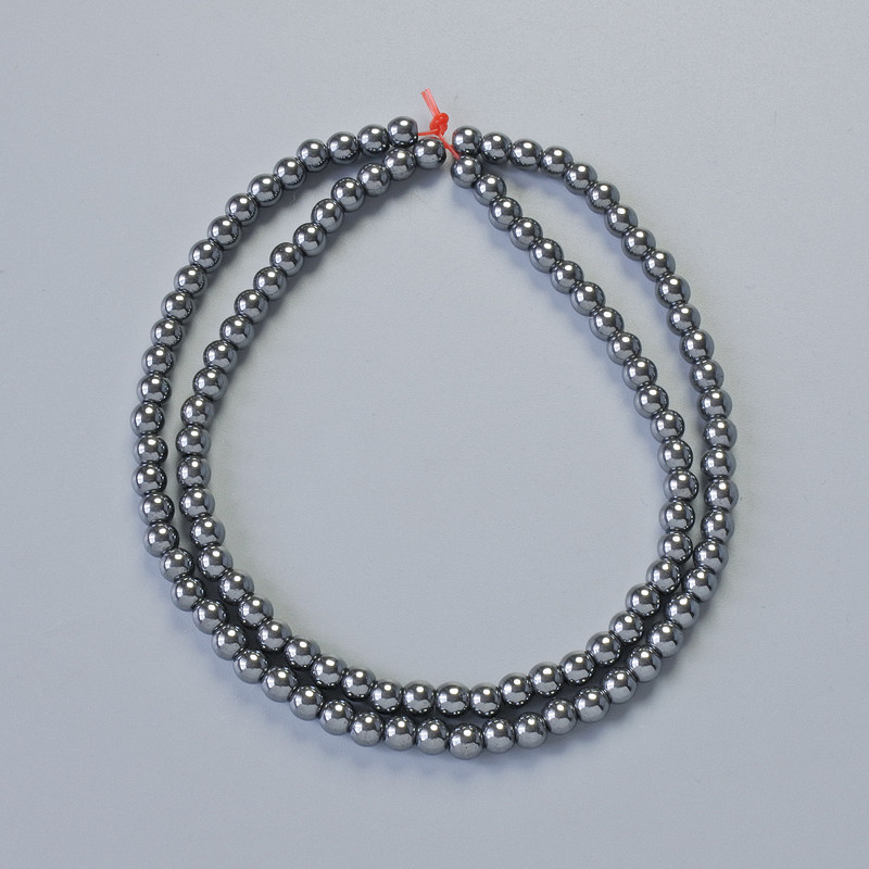 Hematite Beads, smooth round, diameter 4mm+/-, length 40cm+/- on fishing line