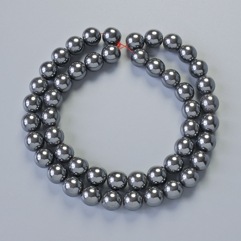 Hematite Beads Smooth Round, Diameter 8mm+-, Length 39cm+- on Fishing Line