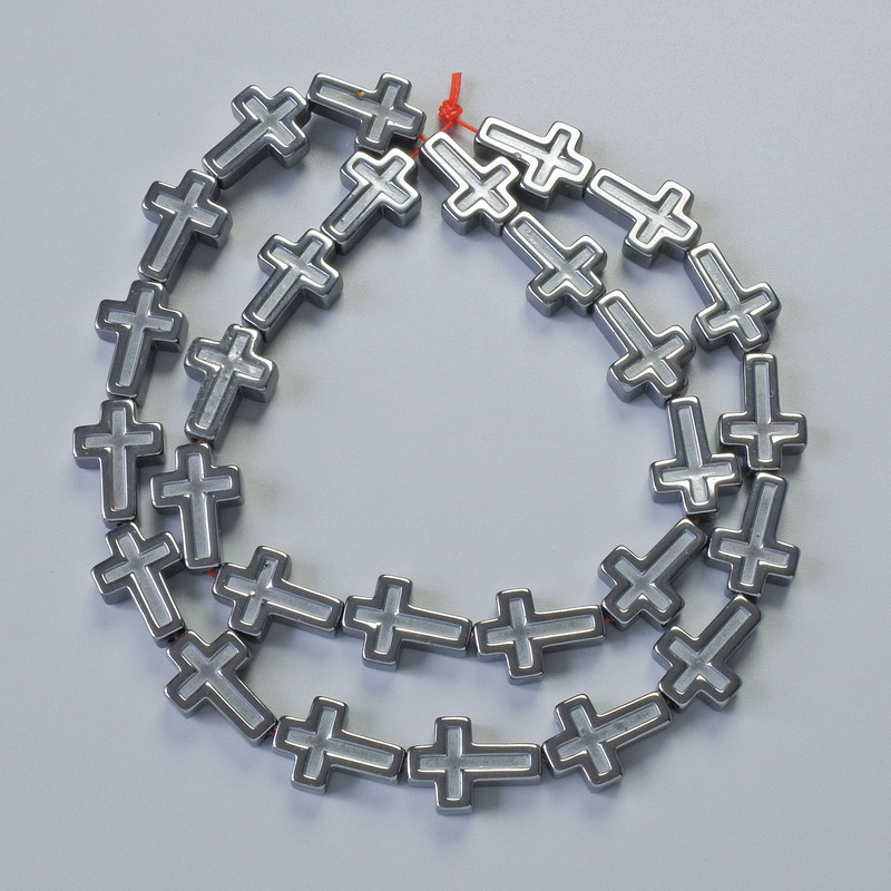Hematite Beads "Cross", diameter 10x14.5x4mm+/-, length 41cm+/- on fishing line