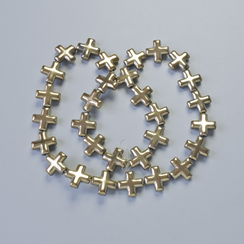 Hematite Beads "Cross" Light Bronze Colour, Diameter 12.5x12.5x4mm+-, Length 40cm+- on a String