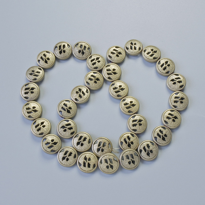 Hematite Beads matte light-golden, diameter 12×4.5 mm, 41 cm length on thread