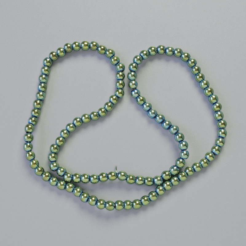 Hematite Beads Round Chameleon Green, diameter 4mm+/-, length 42cm+/- on a thread